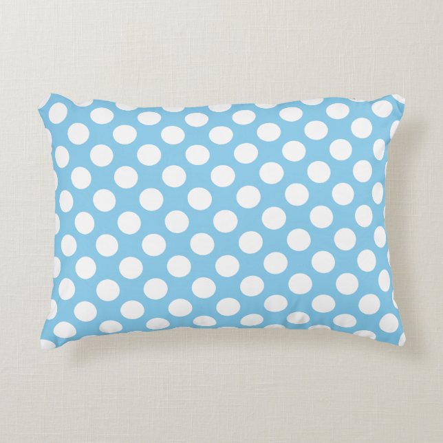 Wit op Baby Blauw Grote Grootte Polka Dots Accent Kussen (Voorkant)