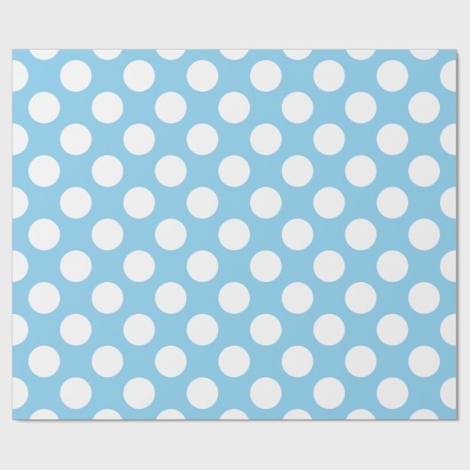 Wit op Baby Blauw Grote Grootte Polka Dots Cadeaupapier (Vlak)