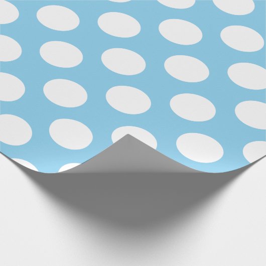 Wit op Baby Blauw Grote Grootte Polka Dots Cadeaupapier (Hoek)