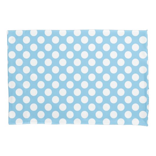 Wit op Baby Blauw Grote Grootte Polka Dots Kussensloop (Voorkant)