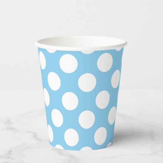 Wit op Baby Blauw Grote Grootte Polka Dots Papieren Bekers (Voorkant)