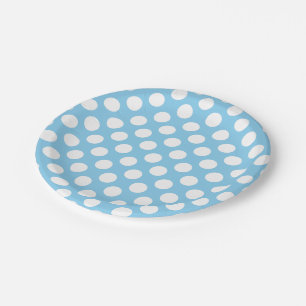 Wit op Baby Blauw Grote Grootte Polka Dots Papieren Bordje