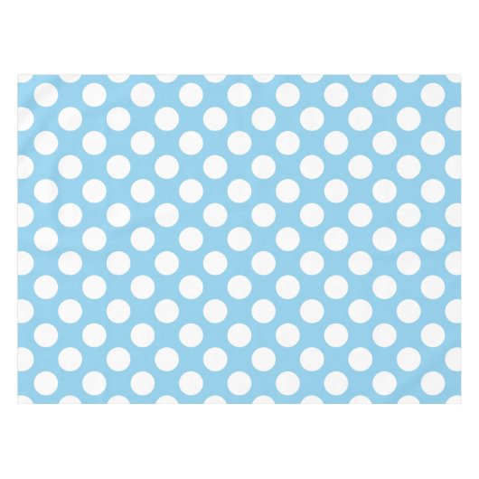 Wit op Baby Blauw Grote Grootte Polka Dots Tafelkleed (Voorkant (Horizontaal))