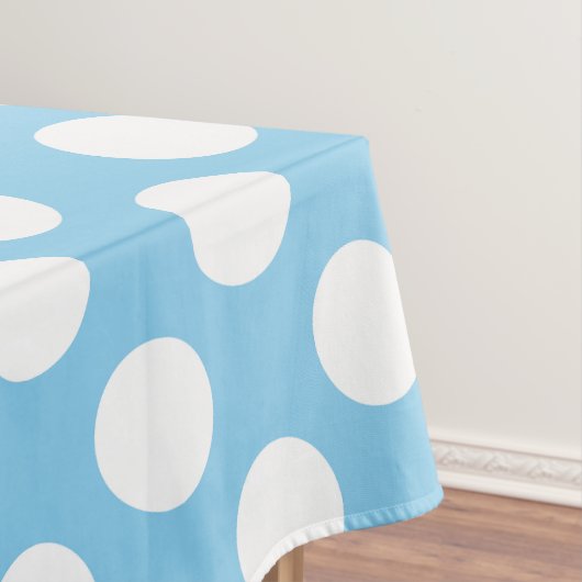 Wit op Baby Blauw Grote Grootte Polka Dots Tafelkleed (Voorbeeld)