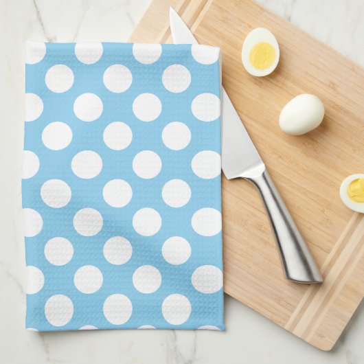 Wit op Baby Blauw Grote Grootte Polka Dots Theedoek (Quarter Fold)