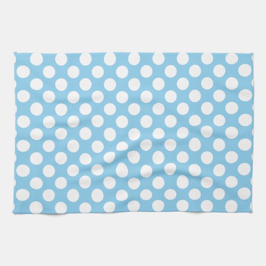 Wit op Baby Blauw Grote Grootte Polka Dots Theedoek (Horizontaal)