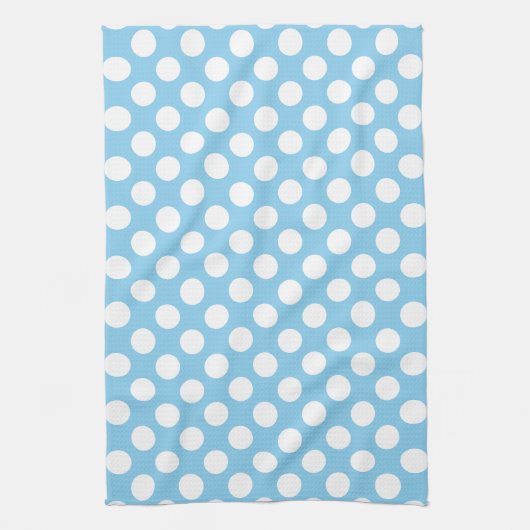 Wit op Baby Blauw Grote Grootte Polka Dots Theedoek (Verticaal)