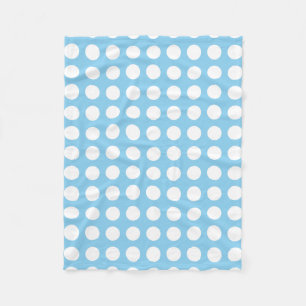 Wit op Baby Blauw Grote Horizontale Polka Stippen Fleece Deken