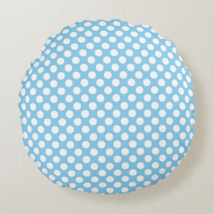 Wit op Baby Blauw Medium Size Polka Dots Rond Kussen