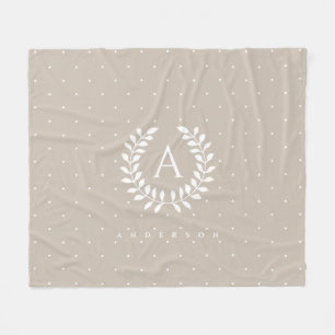 Wit Op Beige Lauwerier Monogram Stippenpatroon Fleece Deken