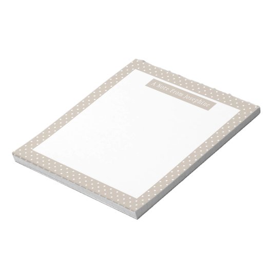 Wit Op Beige Stippenpatroon Aangepaste Tekst Notitieblok (Linkerzijde)