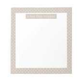 Wit Op Beige Stippenpatroon Aangepaste Tekst Notitieblok (Voorkant)