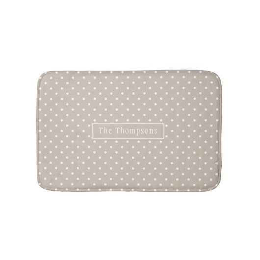 Wit Op Beige Stippenpatroon Met Aangepaste Naam Badmat (Voorkant)
