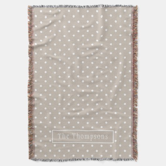 Wit Op Beige Stippenpatroon Met Aangepaste Naam Deken (Voorkant Verticaal)