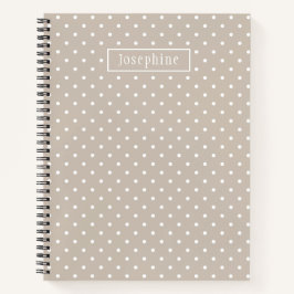 Wit Op Beige Stippenpatroon Met Aangepaste Naam Notitieboek