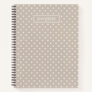 Wit Op Beige Stippenpatroon Met Aangepaste Naam Notitieboek