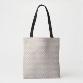 Wit Op Beige Stippenpatroon Met Aangepaste Naam Tote Bag