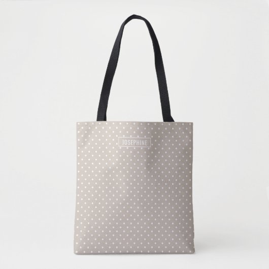 Wit Op Beige Stippenpatroon Met Aangepaste Naam Tote Bag (Voorkant)