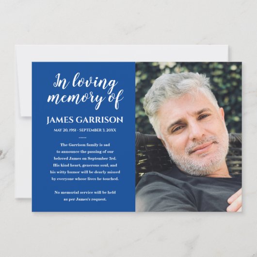 Wit op blauw in liefdevolle herinnering Fotoaankon Kaart (Voorkant)