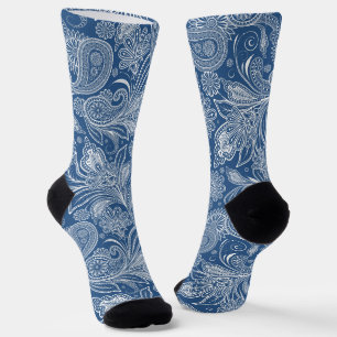 Wit op Blauw Islamitisch Motief Paisley Patroon Sokken