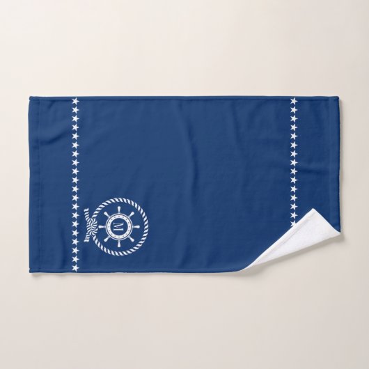 Wit op blauw nautisch bootwiel knoop Monogram Bad Handdoek (Handdoek)