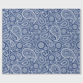 Wit op blauw  paisleypatroon cadeaupapier (Vlak)