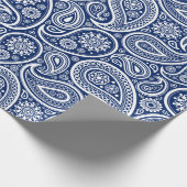 Wit op blauw  paisleypatroon cadeaupapier (Hoek)