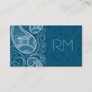 Wit op Blauw Retro Paisley Patroon Ontwerp Visitekaartje
