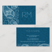 Wit op Blauw Retro Paisley Patroon Ontwerp Visitekaartje (Voorkant / Achterkant)