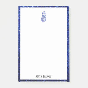 Wit op Blauwe Faux Glitter Ananas & Rand Post-it® Notes