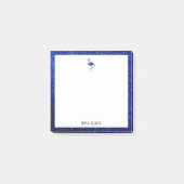 Wit op Blauwe Faux Glitter Flamingo & Rand, Naam Post-it® Notes (Voorkant)
