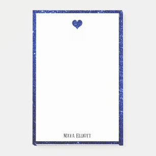 Wit op Blauwe Faux Glitter Hart & Rand, Naam Post-it® Notes
