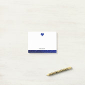 Wit op Blauwe Faux Glitter Hart & Rand, Naam Post-it® Notes (Op bureau)