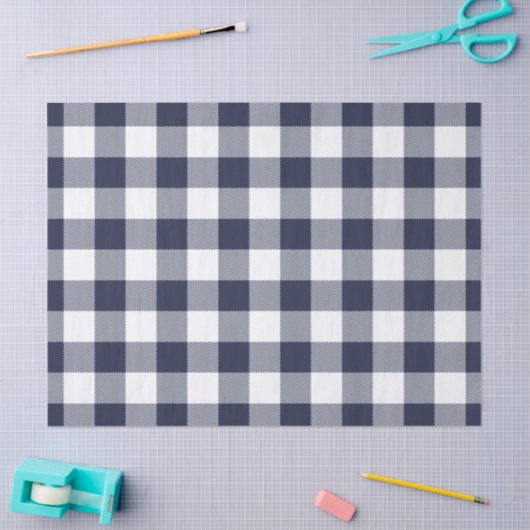 Wit op blauwe gingham plaid wrapping tissuepapier (Craft)