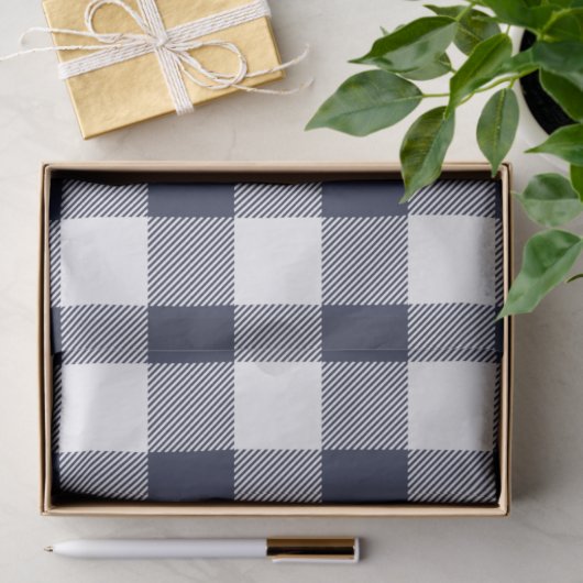 Wit op blauwe gingham plaid wrapping tissuepapier (Geschenk)