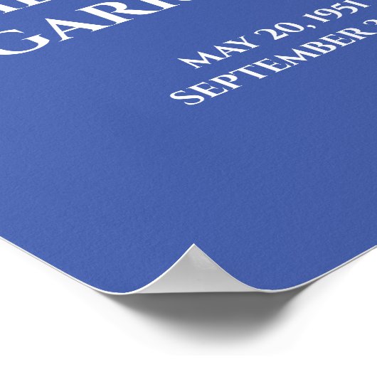 Wit Op Blauwe Viering van het Leven Herdenkingsfot Poster (Hoek)