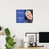 Wit Op Blauwe Viering van het Leven Herdenkingsfot Poster (Thuiskantoor)