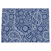 Wit op blauwe vintage paisley motief groot cadeauzakje (Voorkant)