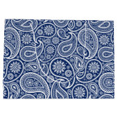 Wit op blauwe vintage paisley motief groot cadeauzakje (Achterkant)