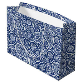 Wit op blauwe vintage paisley motief groot cadeauzakje