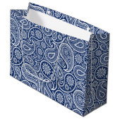 Wit op blauwe vintage paisley motief groot cadeauzakje (Voorkant Gekanteld)
