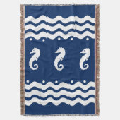 WIT op BLAUWE ZEEPAARD kustleven Deken (Voorkant Verticaal)