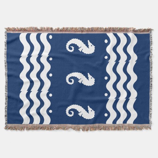 WIT op BLAUWE ZEEPAARD kustleven Deken (Voorkant)