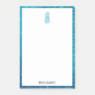 Wit op Blauwgroen Faux Glitter Ananas & Border Post-it® Notes