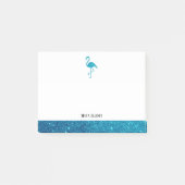 Wit op Blauwgroen Faux Glitter Flamingo & Border, Post-it® Notes (Voorkant)