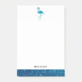 Wit op Blauwgroen Faux Glitter Flamingo & Border,  Post-it® Notes (Voorkant)