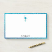 Wit op Blauwgroen Faux Glitter Flamingo & Border,  Post-it® Notes (Op bureau)