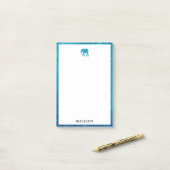 Wit op Blauwgroen Faux Glitter Olifant & Rand, Naa Post-it® Notes (Op bureau)