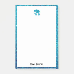 Wit op Blauwgroen Faux Glitter Olifant & Rand, Naa Post-it® Notes