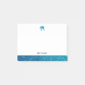 Wit op Blauwgroen Faux Glitter Olifant & Rand, Naa Post-it® Notes (Voorkant)